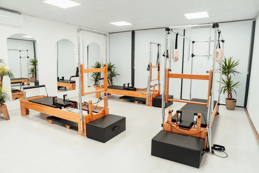 An empty reformer studio in daylight