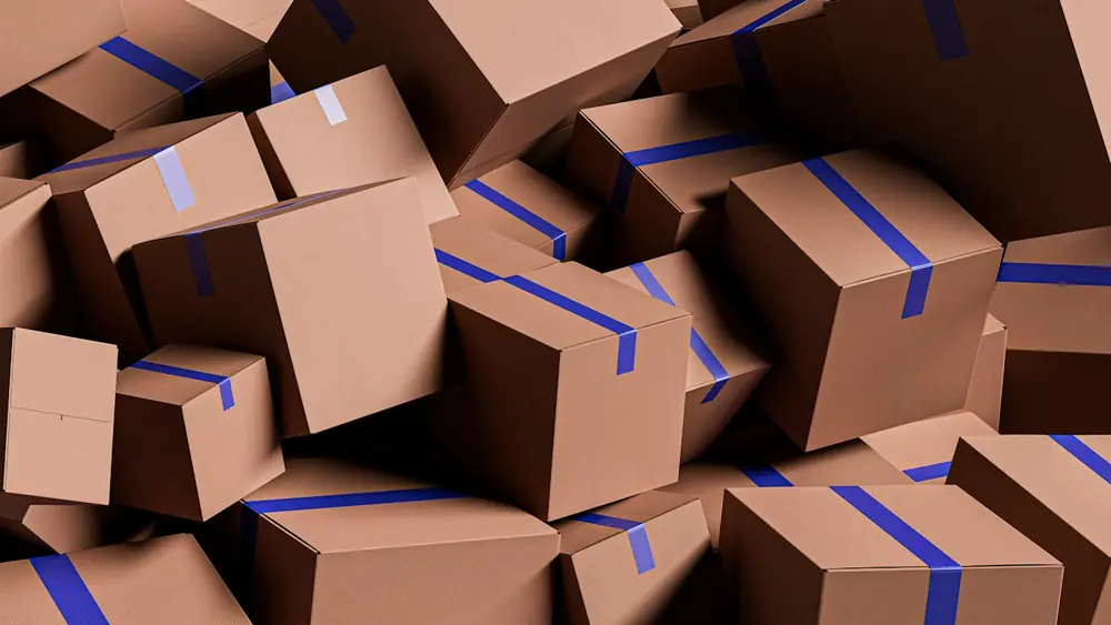 A heap of taped cardboard boxes