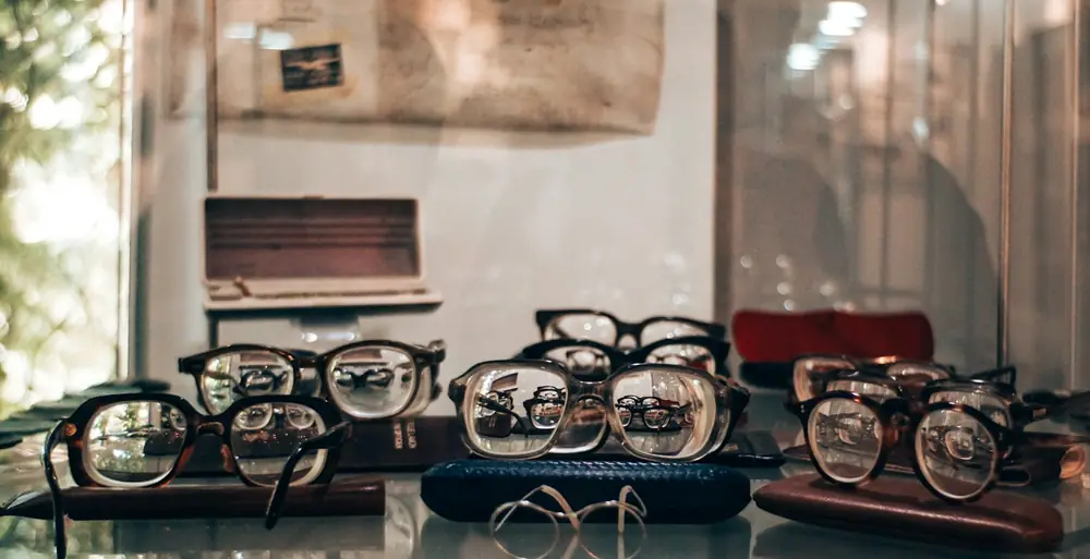 Rows of glasses in a shop display