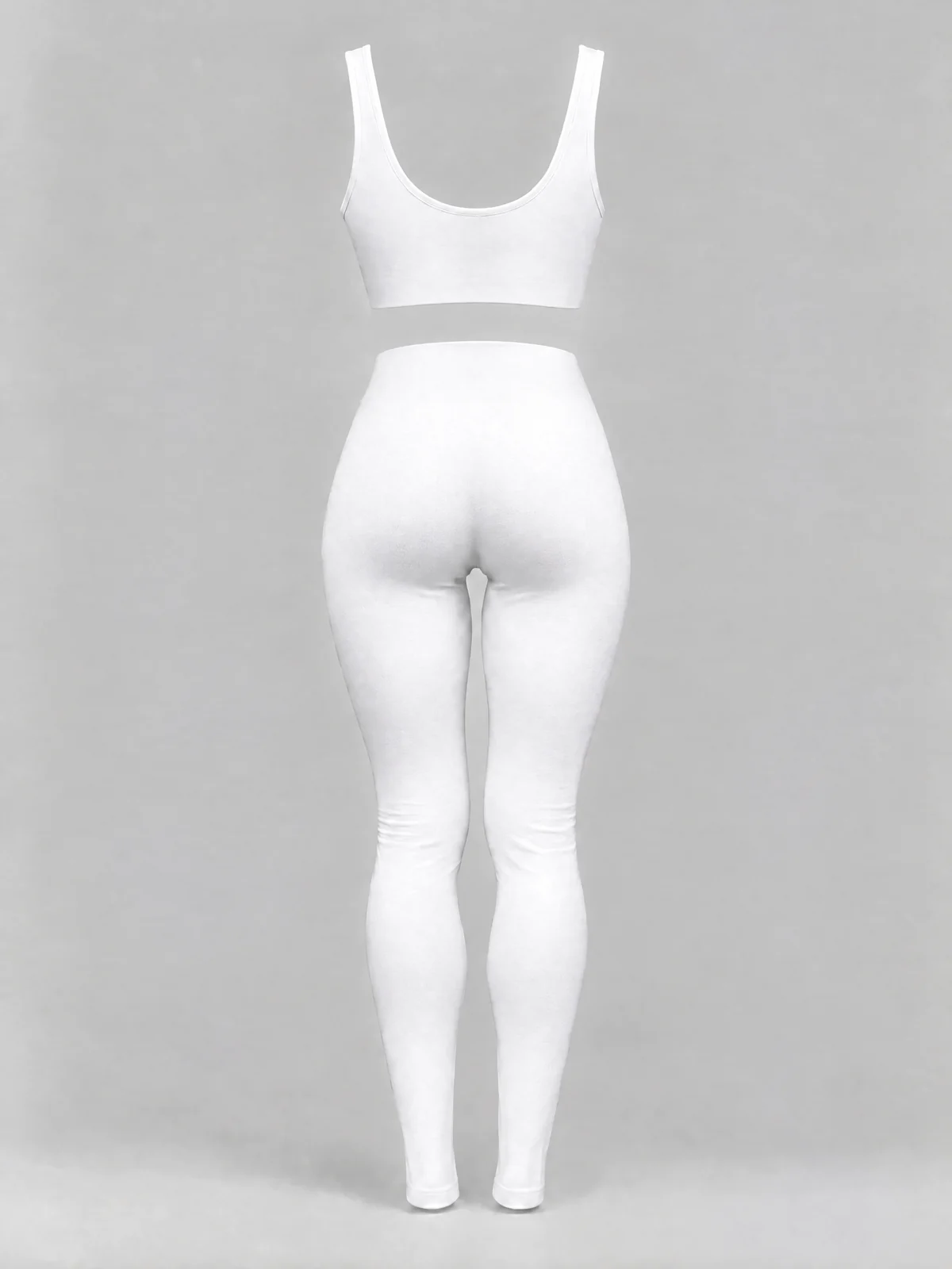 The back of the white set: plain, seamless, a high waistband
