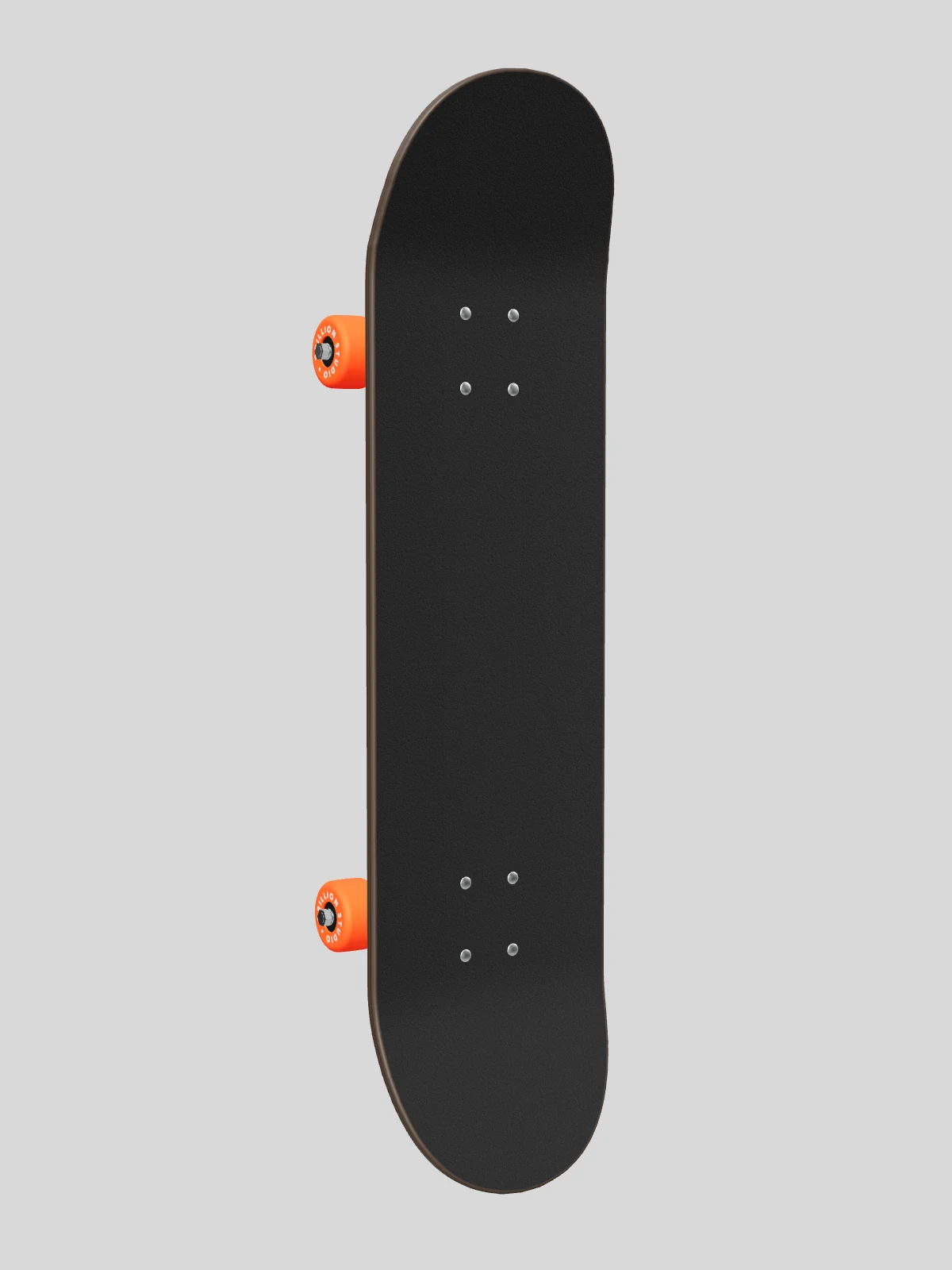 The grip side of the Swell deck: black grip tape with a dark oak edge