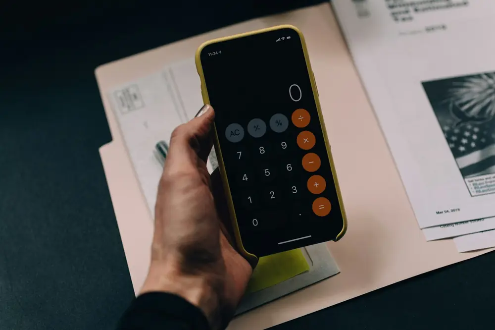 A calculator app open on a phone